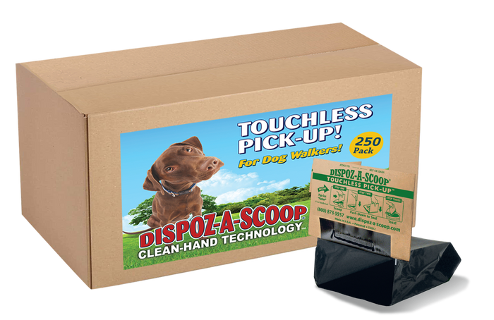 Dispoz-A-Scoop® Safe, Sanitary Dog Poop Clean-up! Self-Sealing Odor-Free No Touch! 250 Pack